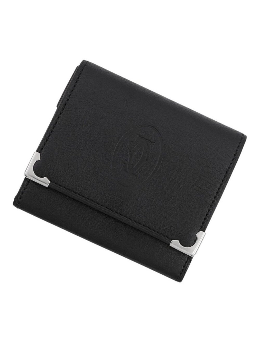 Cartier Coin Purse Must Square Leather Wallet Black